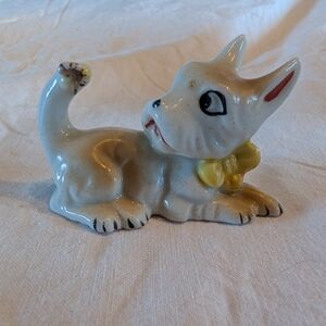 2/20$ Ceramic Terrier Dog Figurine with Yellow Bow With Bug On Its Tail